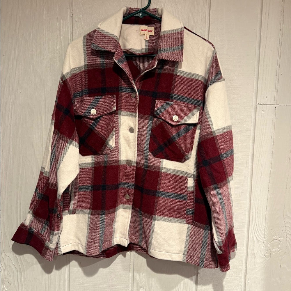 Trend Shop Plaid Utility Jacket in Red and White